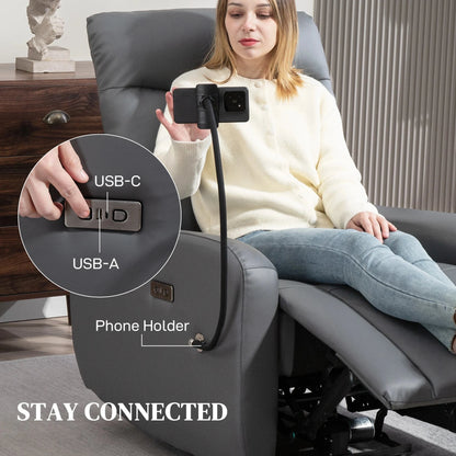 TechLounge Electric Recliner Chair with Phone Holder &amp; USB Charging – Grey Manwatstore