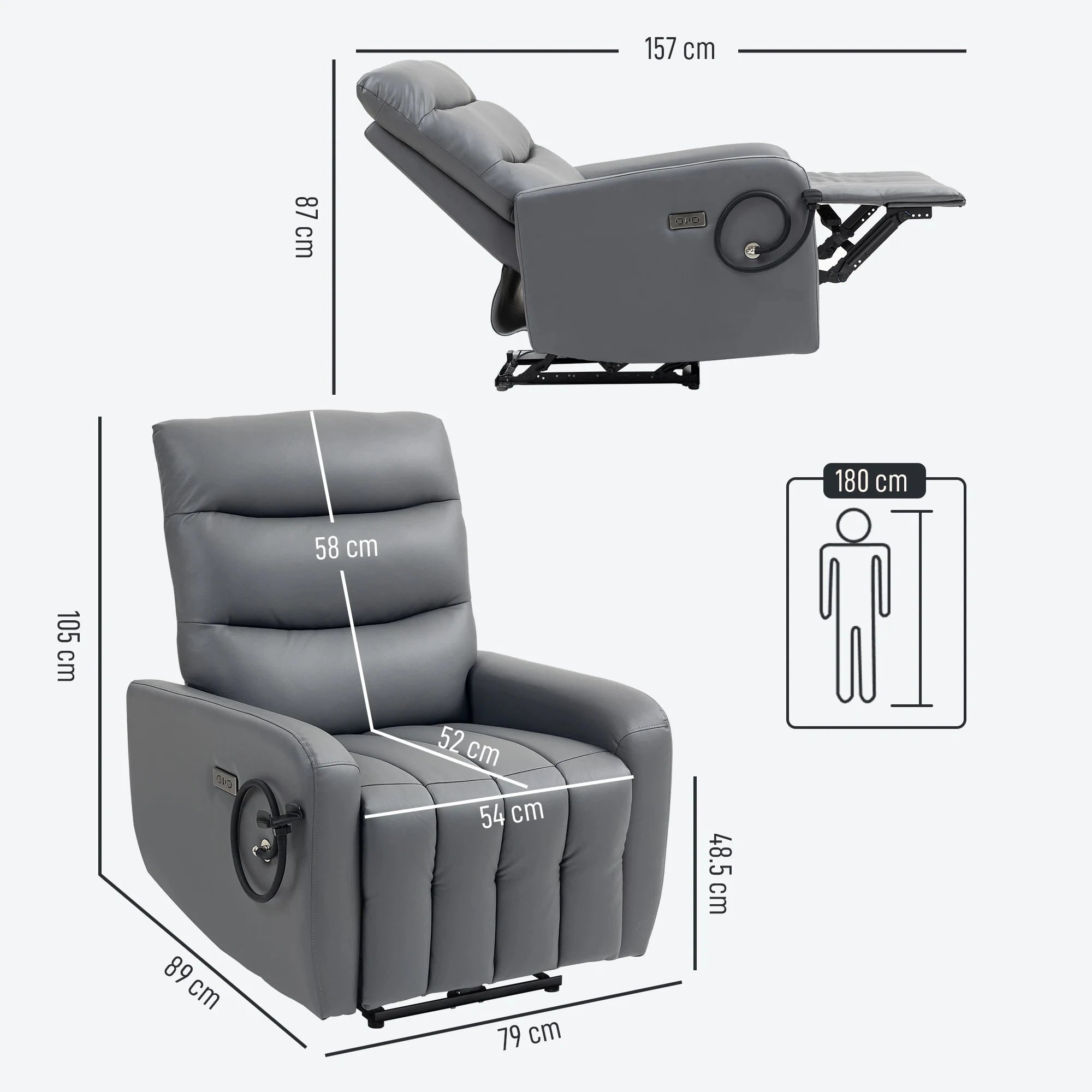 TechLounge Electric Recliner Chair with Phone Holder &amp; USB Charging – Grey Manwatstore