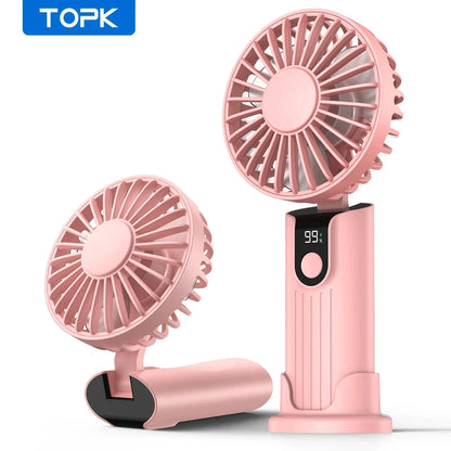 TOPK 5000mAh Mini Portable Fan USB Rechargeable Hand Held Fan,Small Pocket Fan 3 Speeds with Lanyard &amp;Base,USB Desk Fan Foldable Manwatstore