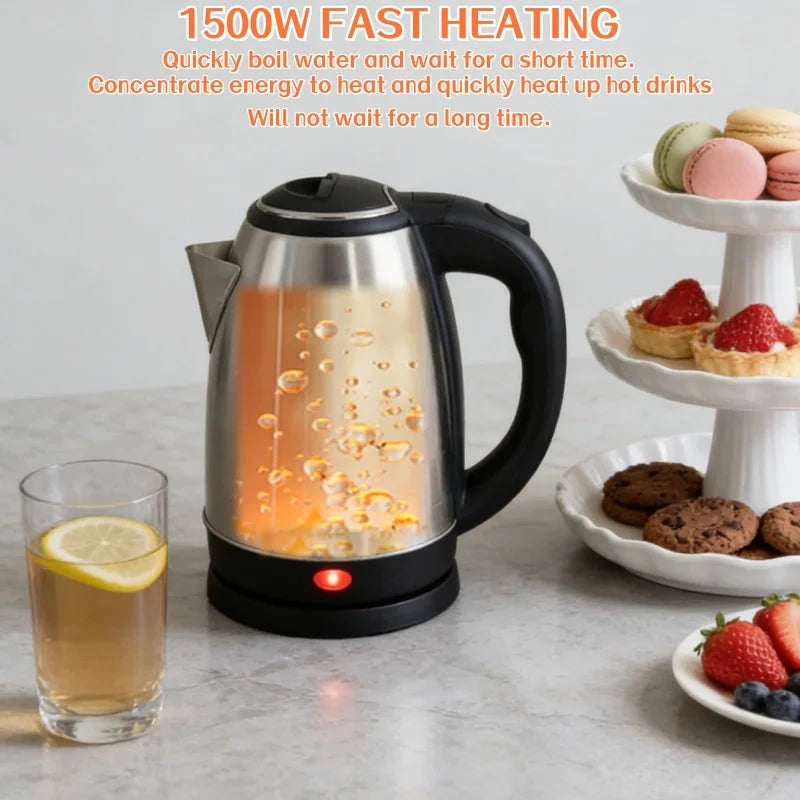 Travel Electric Kettle – 2L Stainless Steel Portable Water Boiler for Tea &amp; Coffee Manwatstore