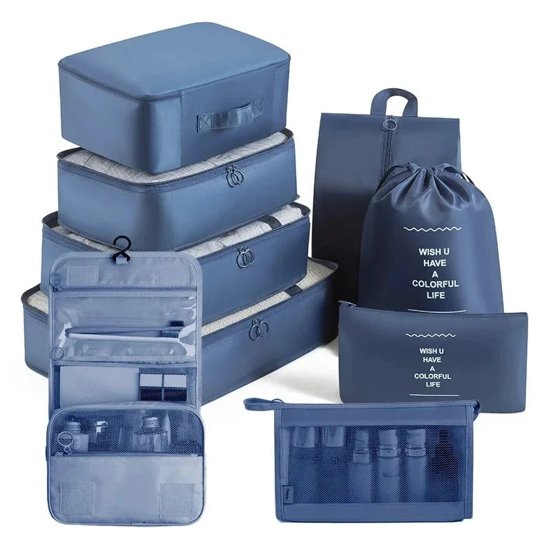 Travel Storage Bags Set 7/8/9/10-Piece Digital Toiletries Organizer Suitcase Packing Cubes for Clothes Shoes Clothes Tidy Pouch Manwatstore