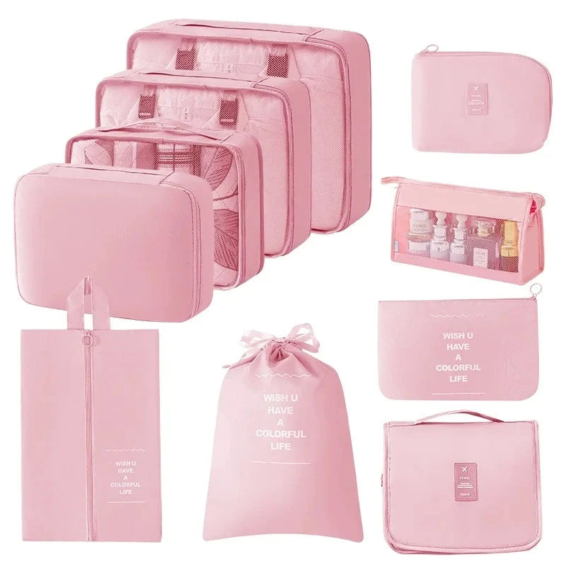 Travel Storage Bags Set 7/8/9/10-Piece Digital Toiletries Organizer Suitcase Packing Cubes for Clothes Shoes Clothes Tidy Pouch Manwatstore