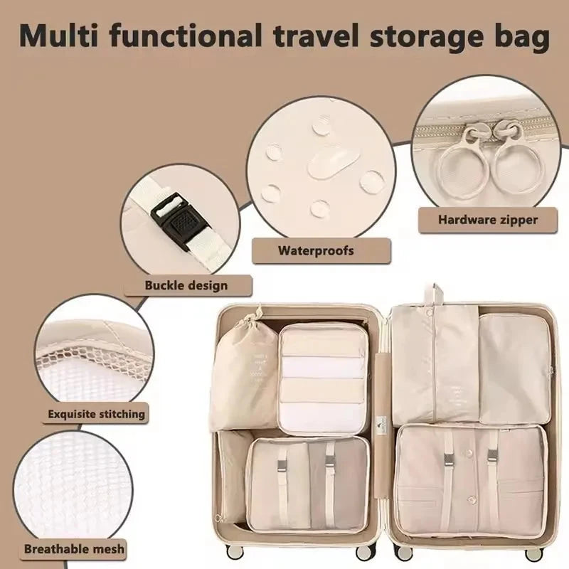 Travel Storage Bags Set 7/8/9/10-Piece Digital Toiletries Organizer Suitcase Packing Cubes for Clothes Shoes Clothes Tidy Pouch Manwatstore