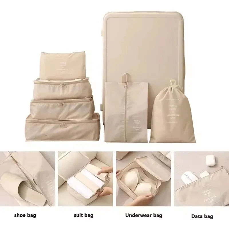 Travel Storage Bags Set 7/8/9/10-Piece Digital Toiletries Organizer Suitcase Packing Cubes for Clothes Shoes Clothes Tidy Pouch Manwatstore