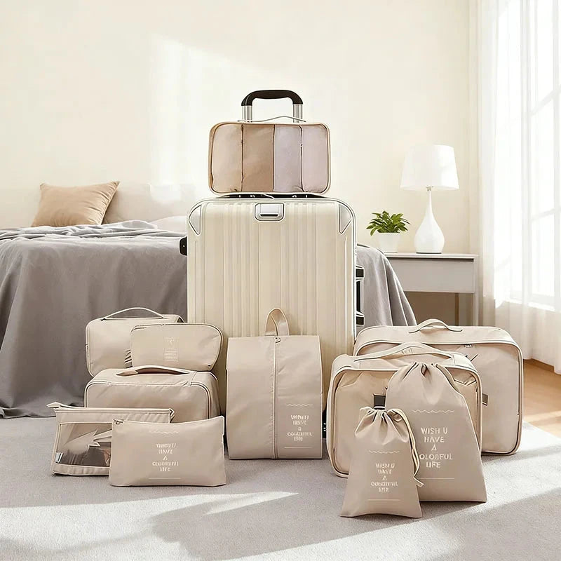 Travel Storage Bags Set 7/8/9/10-Piece Digital Toiletries Organizer Suitcase Packing Cubes for Clothes Shoes Clothes Tidy Pouch Manwatstore