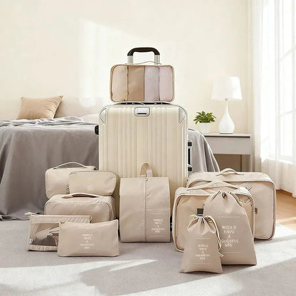 Travel Storage Bags Set 7/8/9/10-Piece Digital Toiletries Organizer Suitcase Packing Cubes for Clothes Shoes Clothes Tidy Pouch Manwatstore