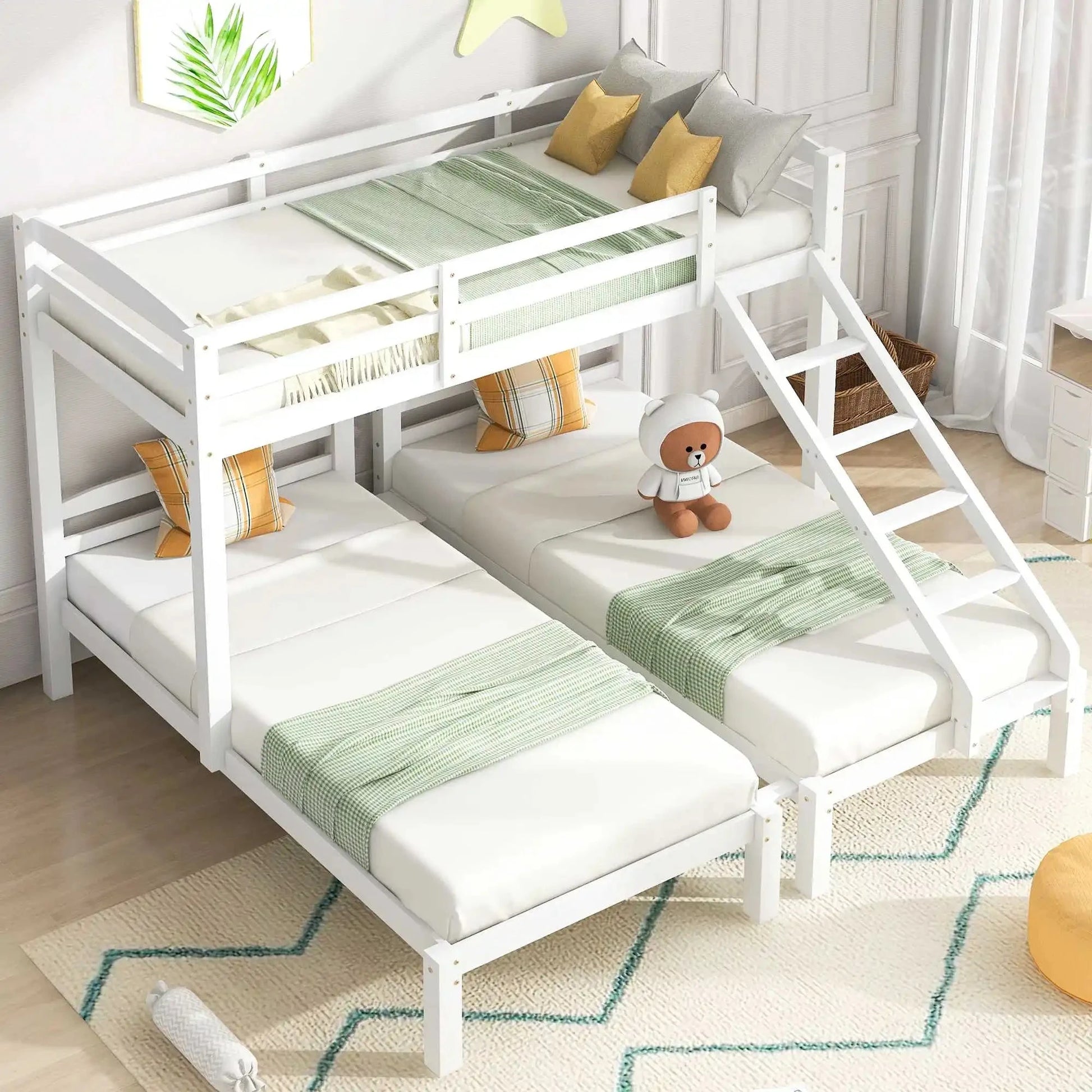 Triple Sleeper Bunk Bed with Side Ladder Bed Manwatstore