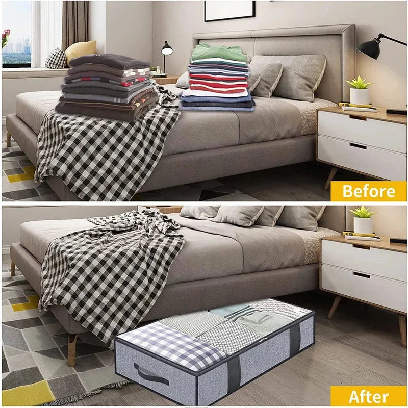 Under the bed quilt storage bag with cover can be folded, can be used for bedding clothes toys with 4 reinforced handle Manwatstore