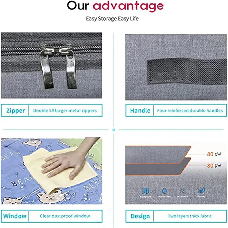 Under the bed quilt storage bag with cover can be folded, can be used for bedding clothes toys with 4 reinforced handle Manwatstore