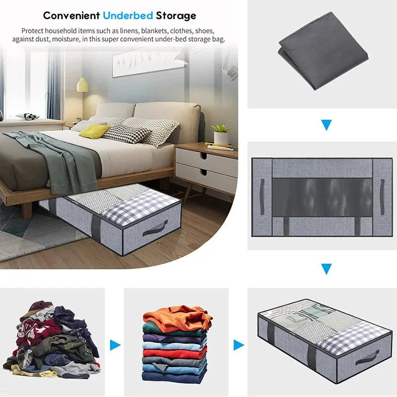 Under the bed quilt storage bag with cover can be folded, can be used for bedding clothes toys with 4 reinforced handle Manwatstore