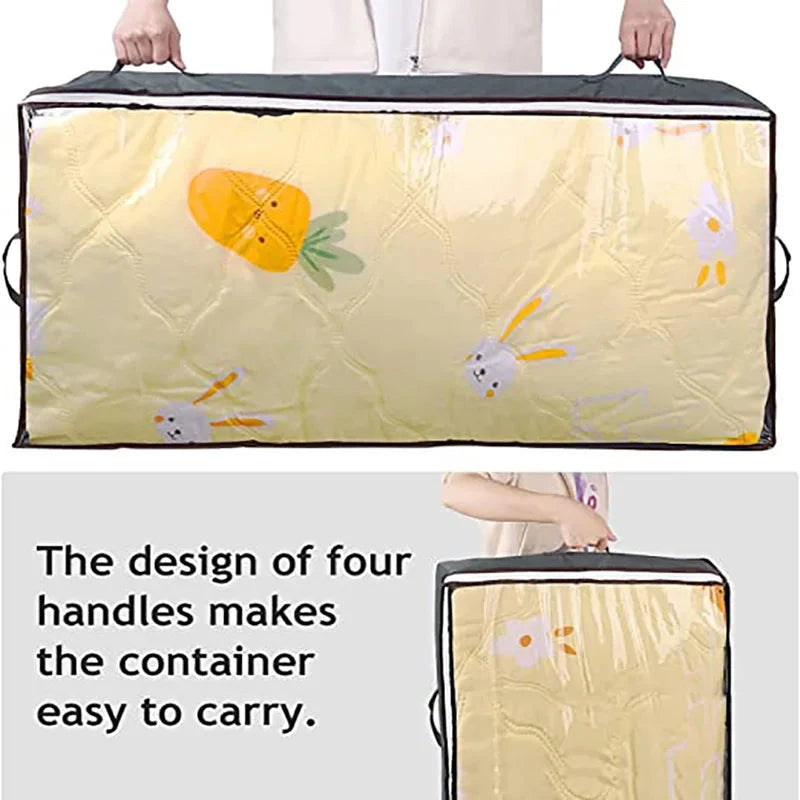 Under the bed quilt storage bag with cover can be folded, can be used for bedding clothes toys with 4 reinforced handle Manwatstore