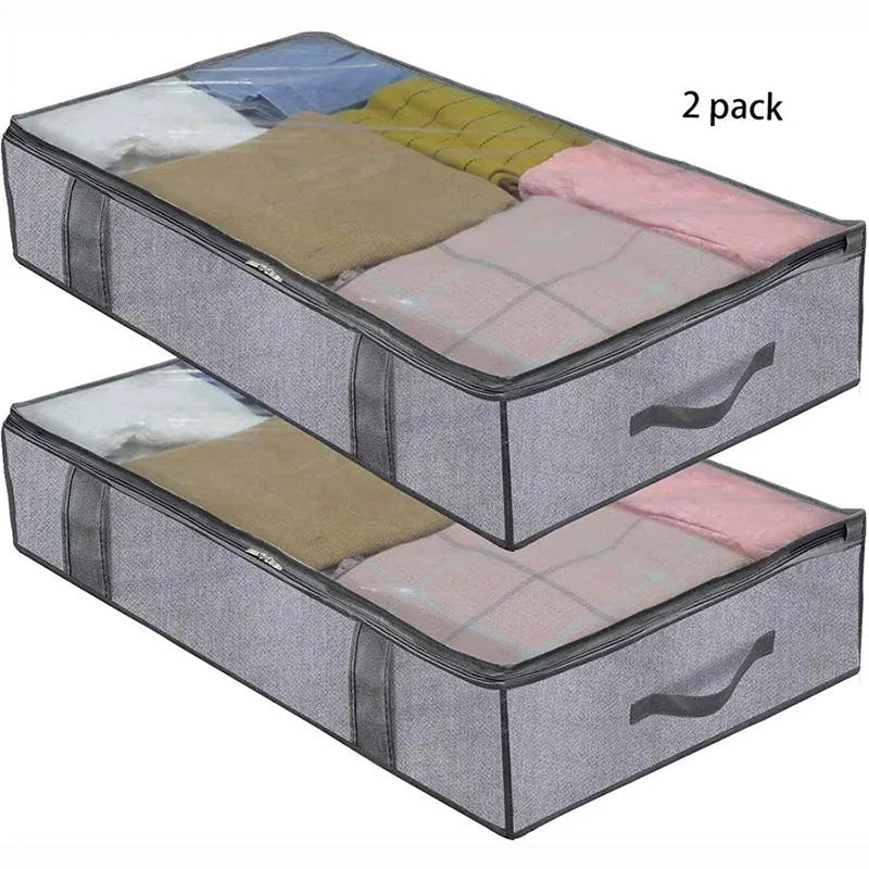 Under the bed quilt storage bag with cover can be folded, can be used for bedding clothes toys with 4 reinforced handle Manwatstore