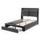 Upholstered Bed, 135x190 4ft6, Double Bed, Hydraulic Bed, 2-in-1 Storage Drawers At The End Of The Bed, Recessed LED Light Strips On Both Sides Of The Bed, Slatted Frame, Velvet,Dark Gray bedroom set Manwatstore