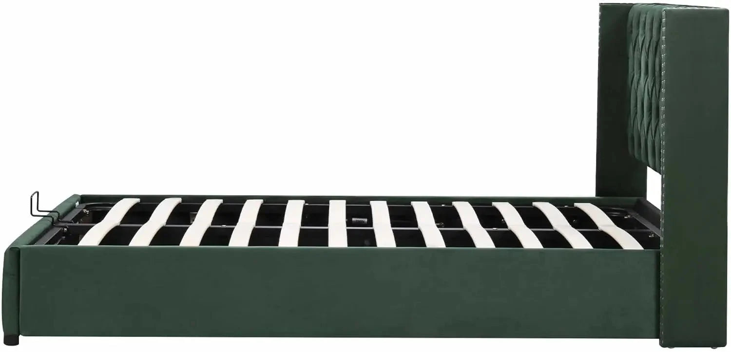 Upholstered Bed 135x190 with Hydraulic Lever Functional Bed from Storage Velvet (Green) Manwatstore