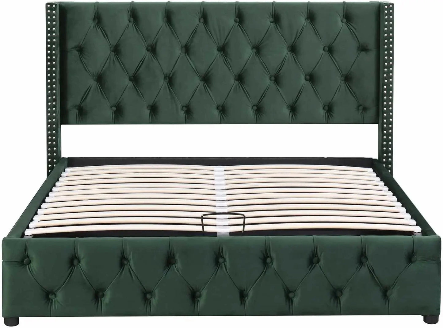 Upholstered Bed 135x190 with Hydraulic Lever Functional Bed from Storage Velvet (Green) Manwatstore