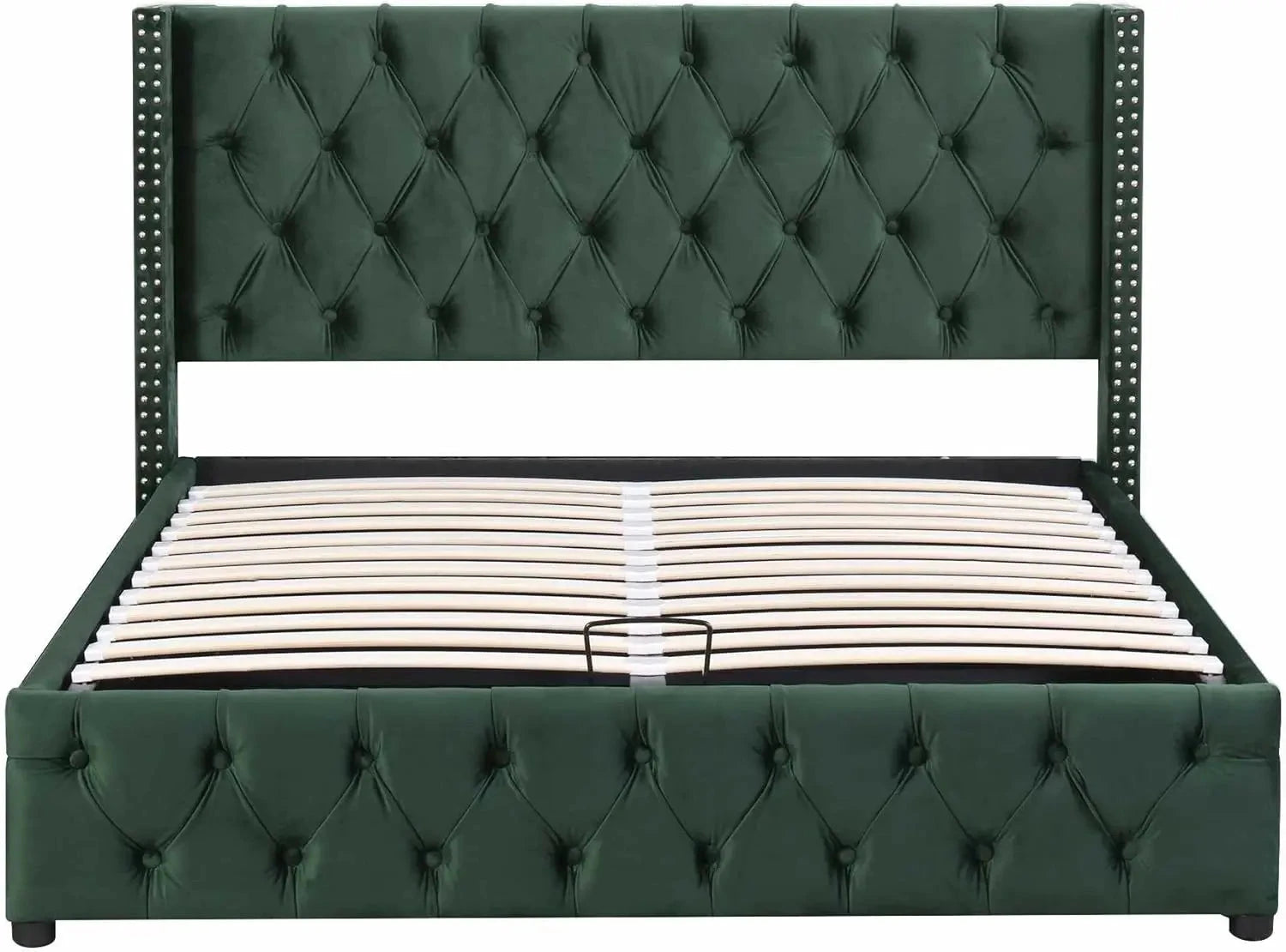 Upholstered Bed 135x190 with Hydraulic Lever Functional Bed from Storage Velvet (Green) Manwatstore