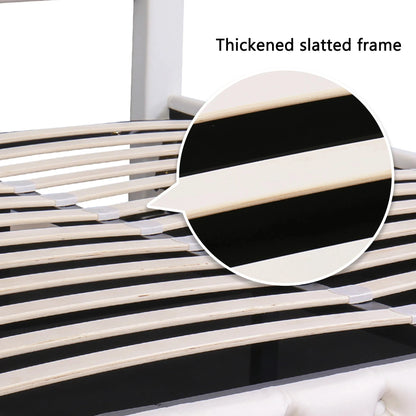 Upholstered Bed with Slatted Frame, Storage Space &amp; Multi-Color LED Lighting (PU Leather) Bed Manwatstore