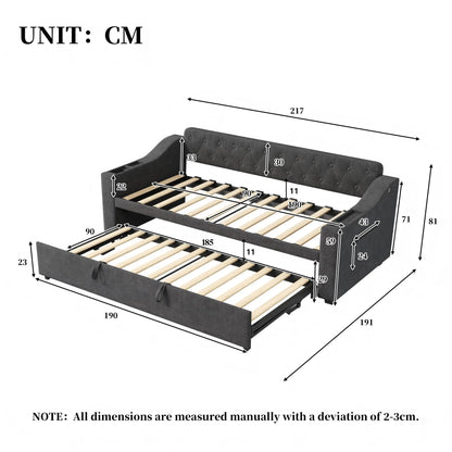 Upholstered Daybed Sofa Bed 90×190 cm with Charging Station – 3FT Single Linen Bed Frame Manwatstore