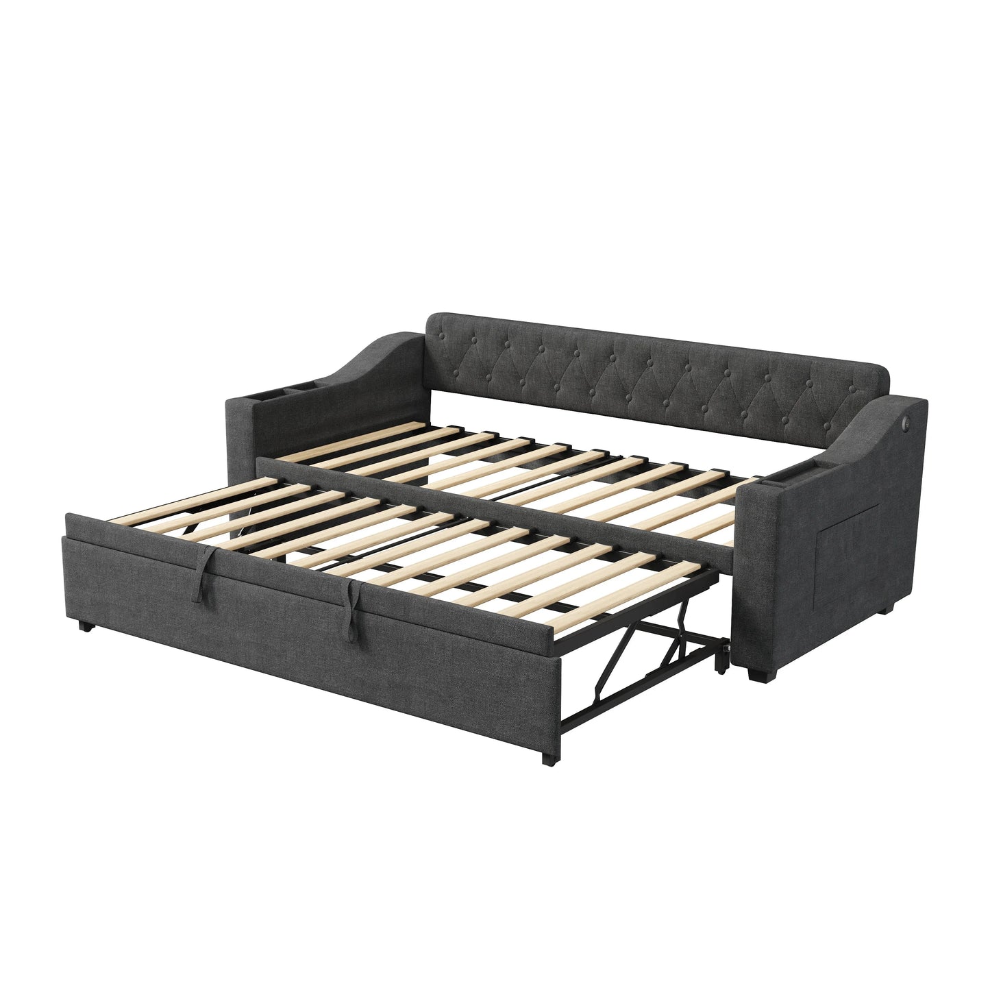 Upholstered Daybed Sofa Bed 90×190 cm with Charging Station – 3FT Single Linen Bed Frame Manwatstore