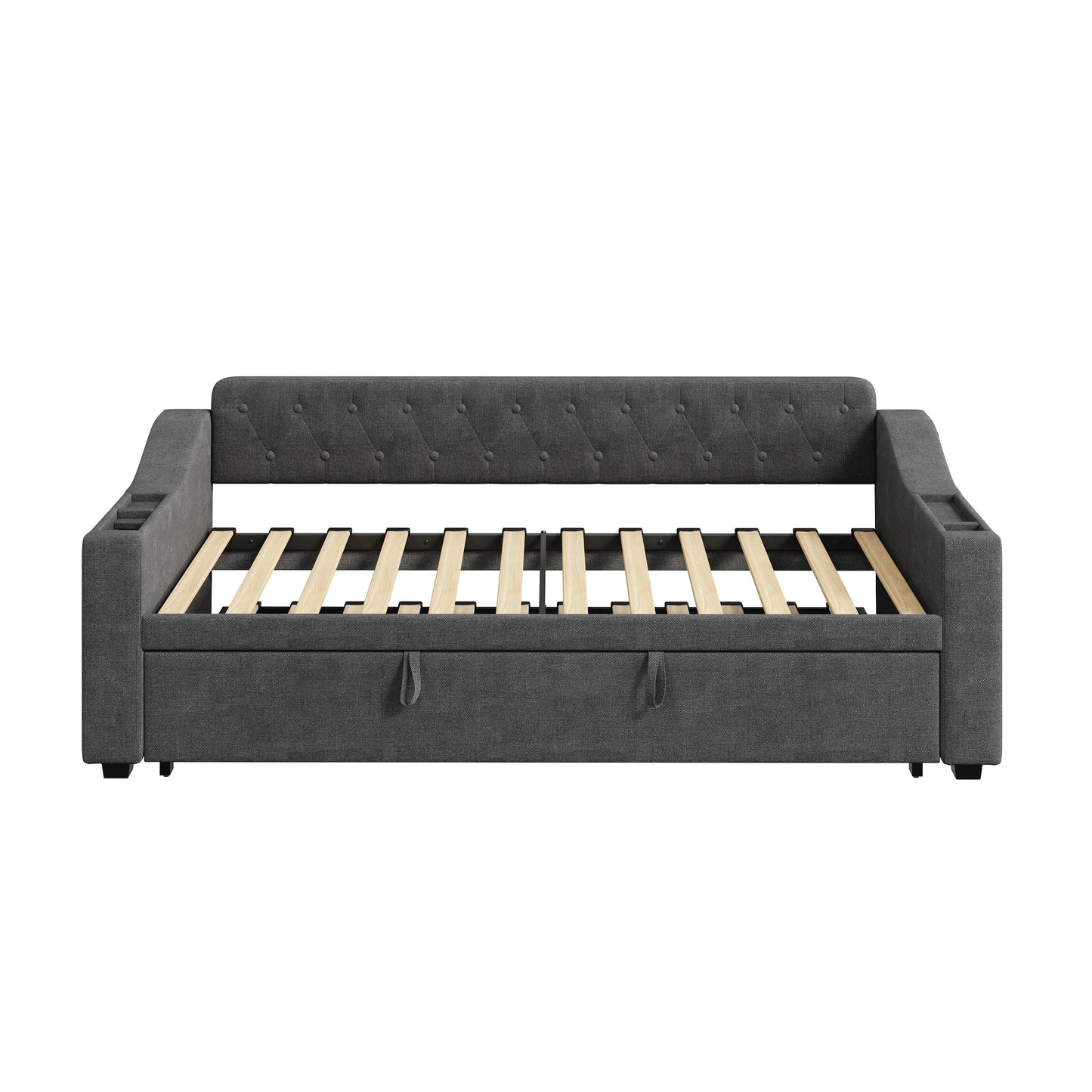 Upholstered Daybed Sofa Bed 90×190 cm with Charging Station – 3FT Single Linen Bed Frame Manwatstore