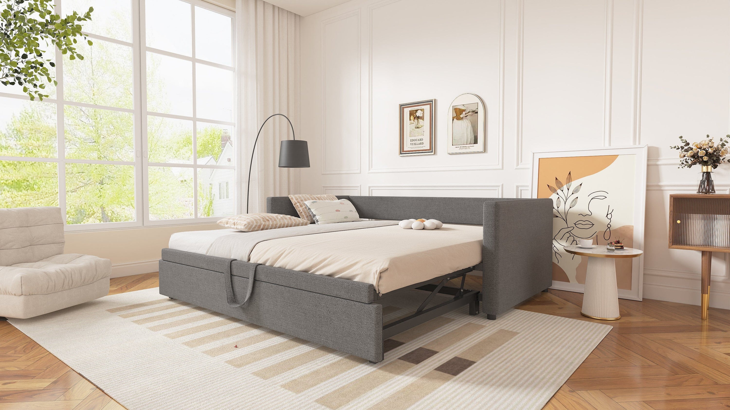 Upholstered Sofa Bed – Convertible Single to Double Bed Manwatstore