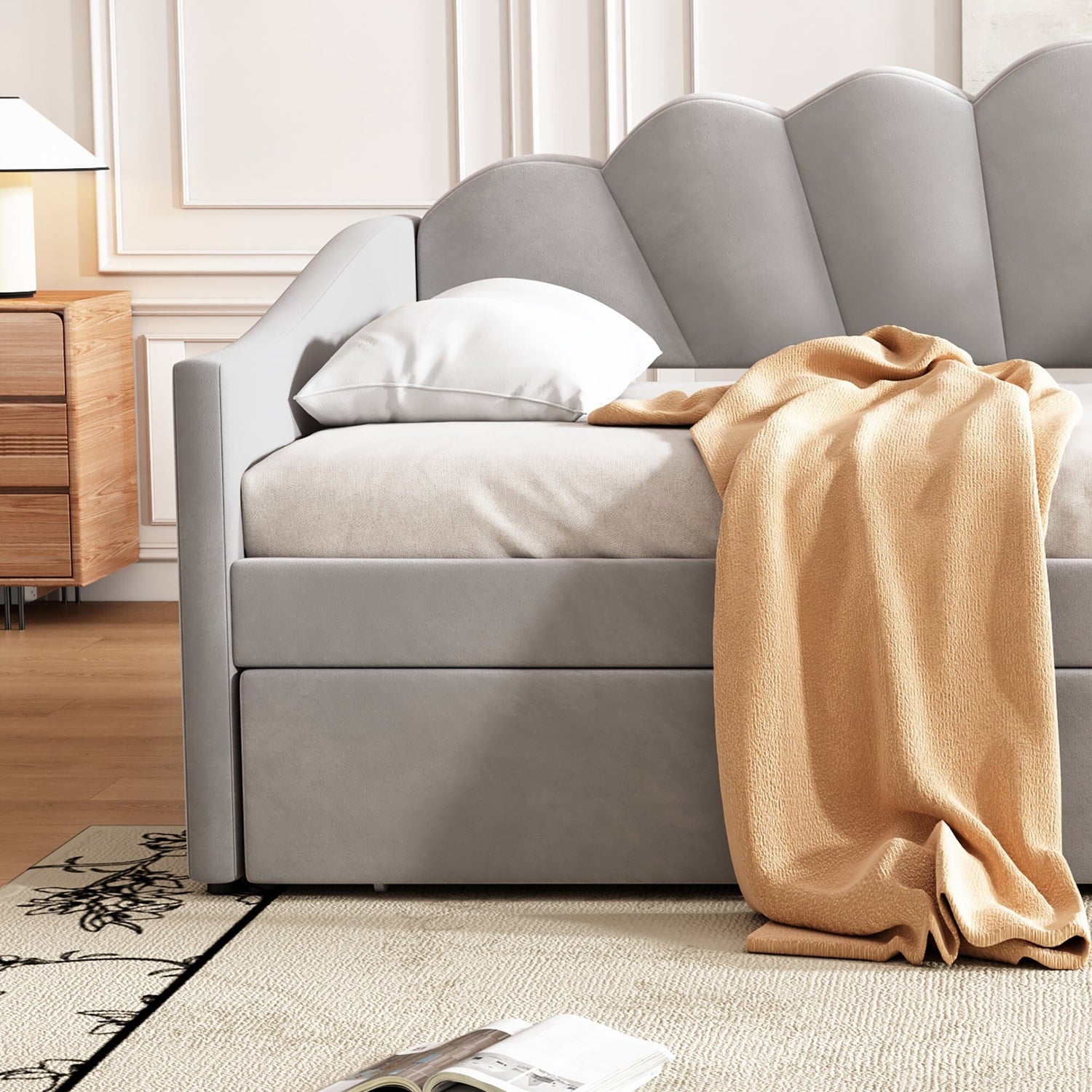 Upholstered Sofa Bed with Trundle – 3FT Single 90×190 cm (No Mattress) Manwatstore