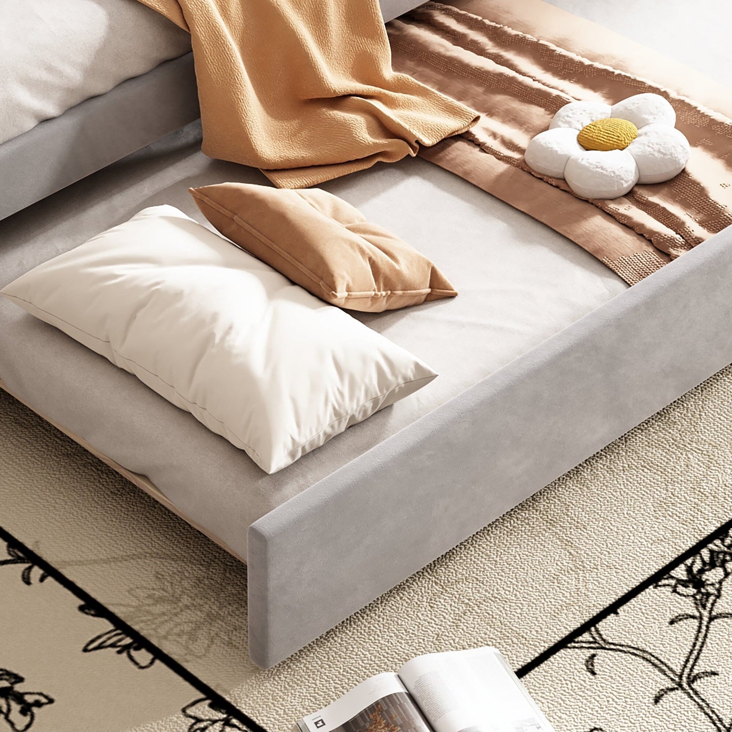 Upholstered Sofa Bed with Trundle – 3FT Single 90×190 cm (No Mattress) Manwatstore