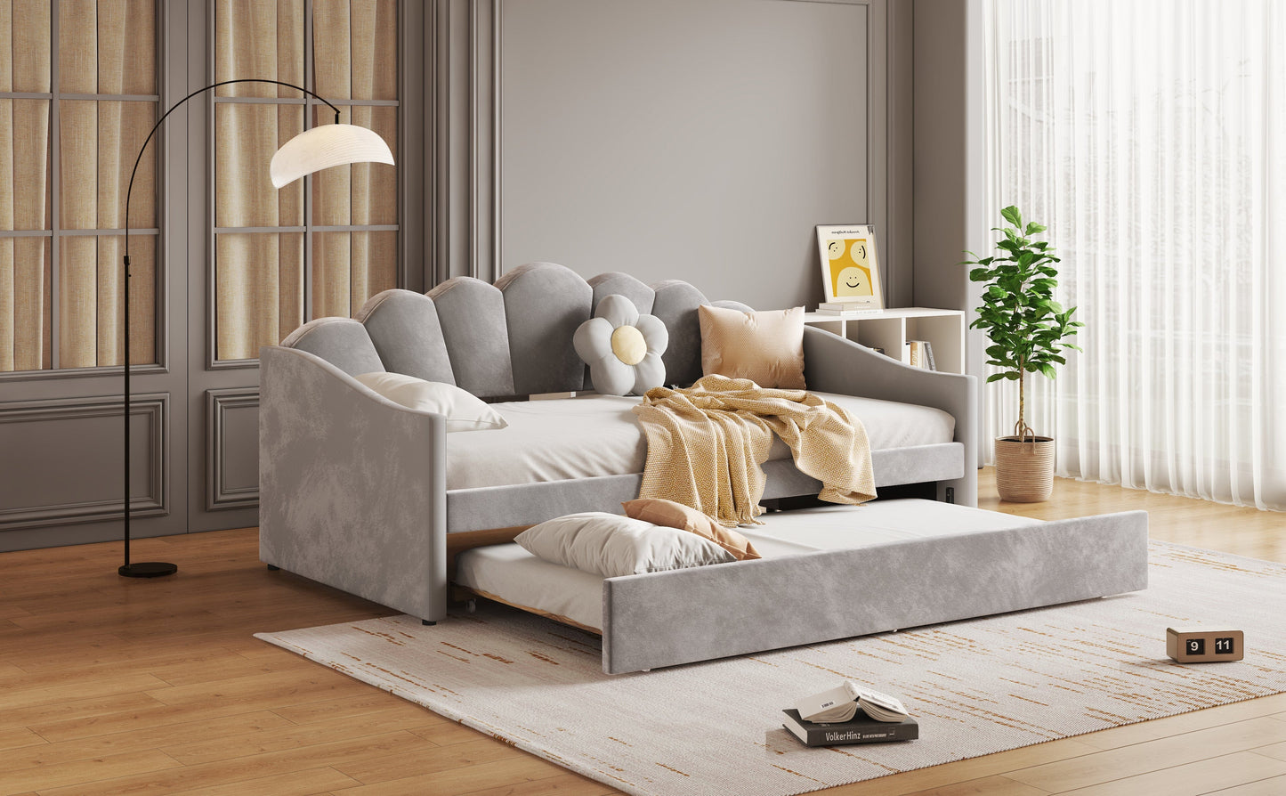 Upholstered Sofa Bed with Trundle – 3FT Single 90×190 cm (No Mattress) Manwatstore