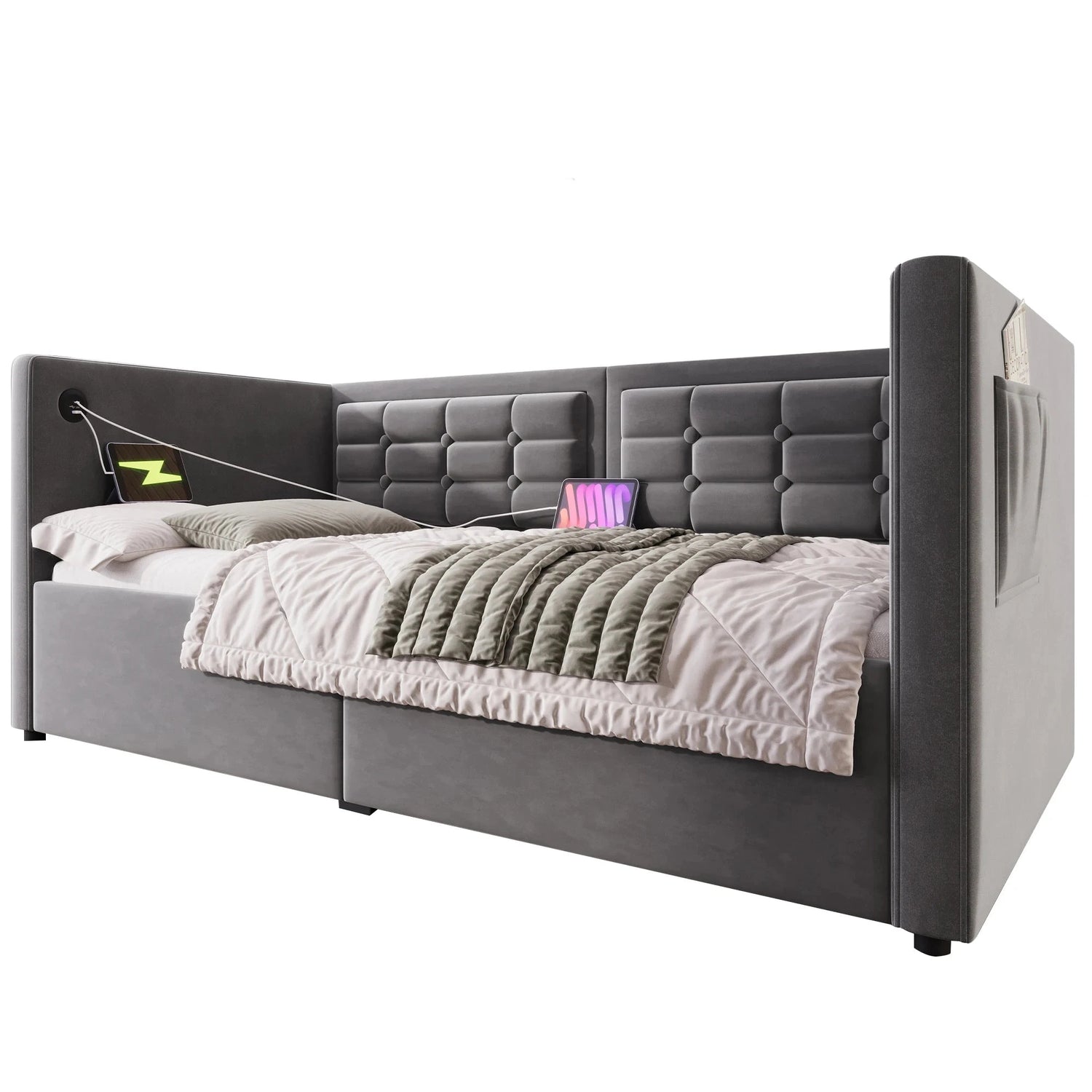 UrbanLift™ Upholstered Single Sofa Bed with Hydraulic Storage (90 × 190 cm / 3FT) Manwatstore