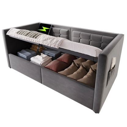 UrbanLift™ Upholstered Single Sofa Bed with Hydraulic Storage (90 × 190 cm / 3FT) Manwatstore