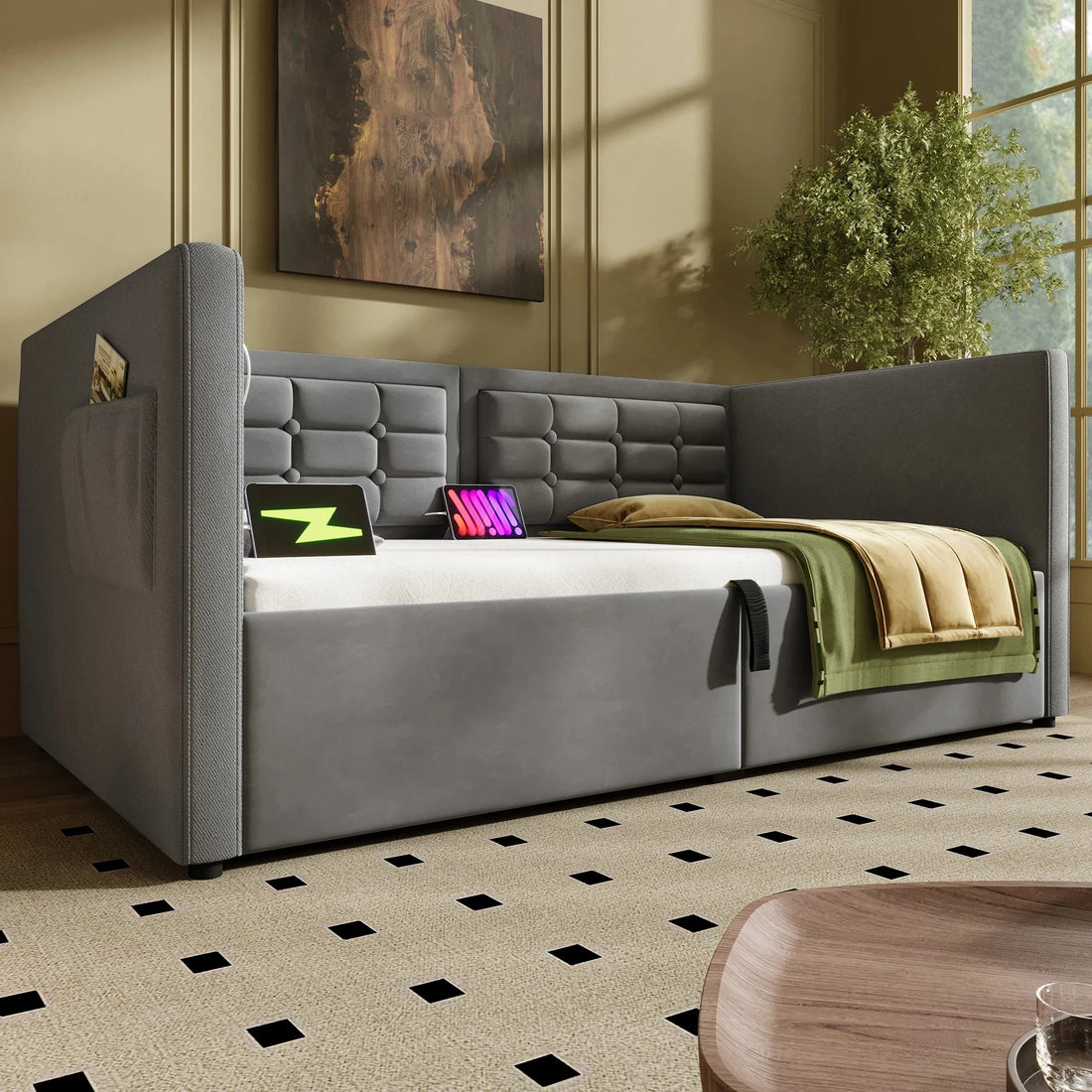 UrbanLift™ Upholstered Single Sofa Bed with Hydraulic Storage (90 × 190 cm / 3FT) Manwatstore