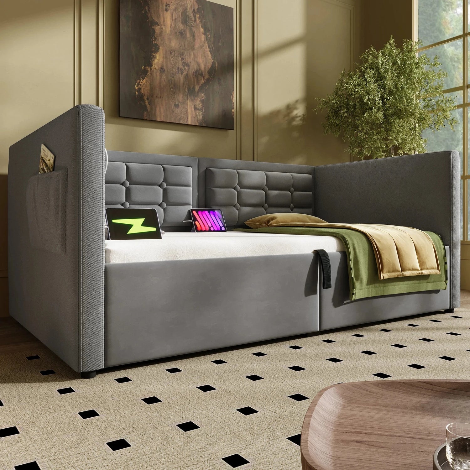 UrbanLift™ Upholstered Single Sofa Bed with Hydraulic Storage (90 × 190 cm / 3FT) Manwatstore