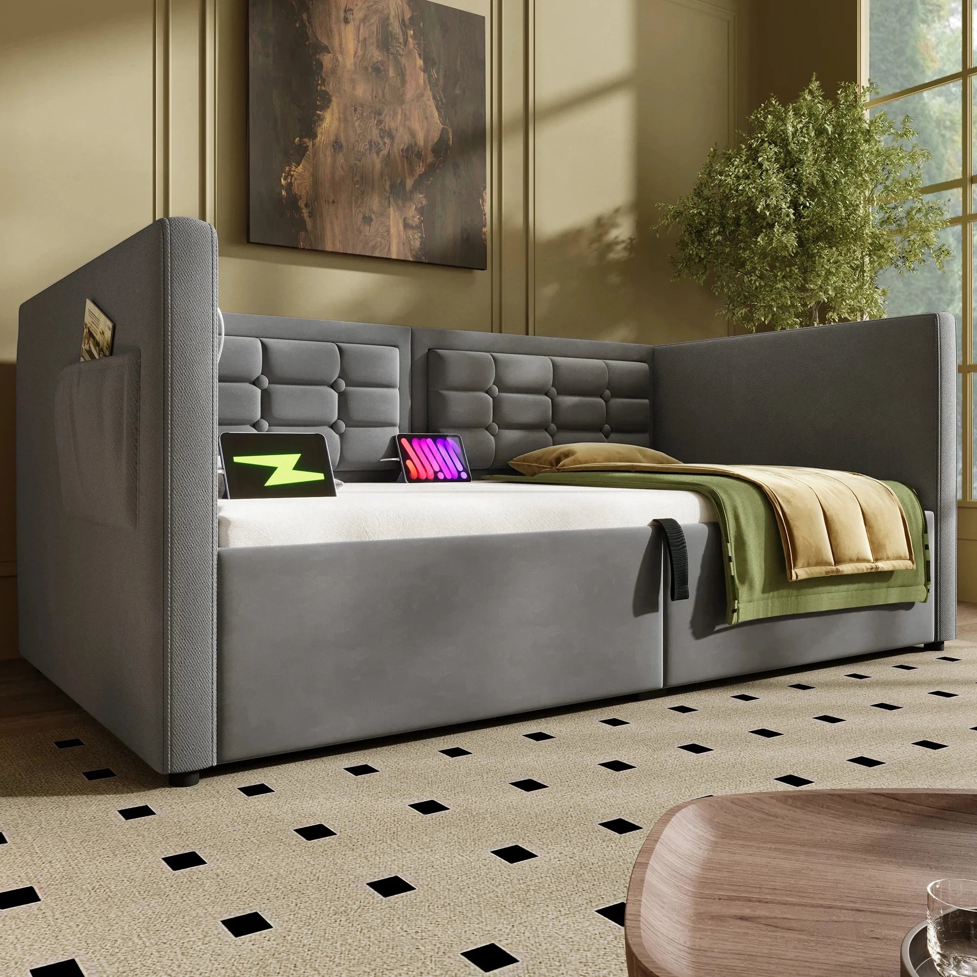 UrbanLift™ Upholstered Single Sofa Bed with Hydraulic Storage (90 × 190 cm / 3FT) Manwatstore
