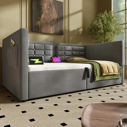 UrbanLift™ Upholstered Single Sofa Bed with Hydraulic Storage (90 × 190 cm / 3FT) Manwatstore