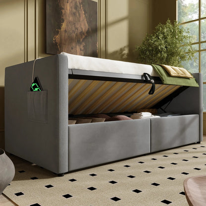 UrbanLift™ Upholstered Single Sofa Bed with Hydraulic Storage (90 × 190 cm / 3FT) Manwatstore