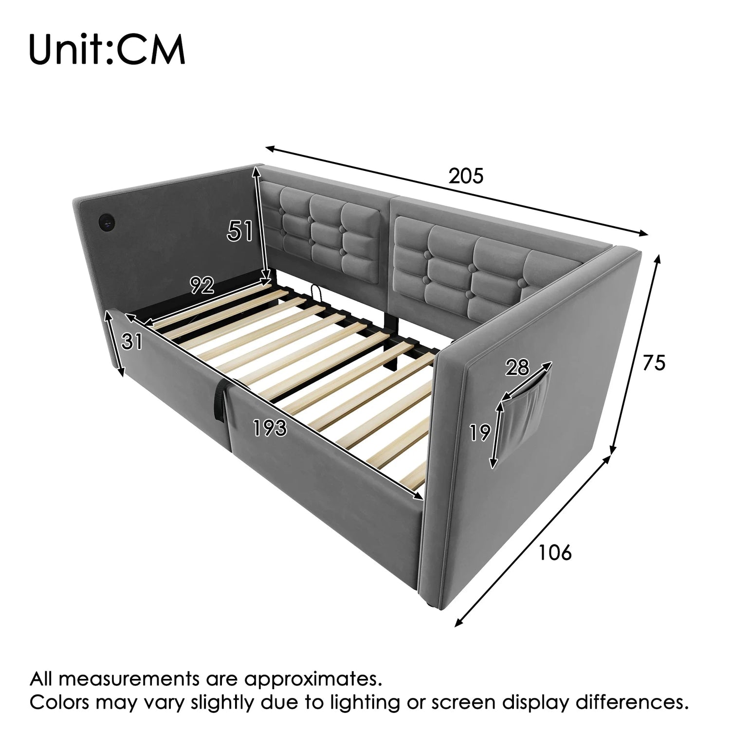 UrbanLift™ Upholstered Single Sofa Bed with Hydraulic Storage (90 × 190 cm / 3FT) Manwatstore