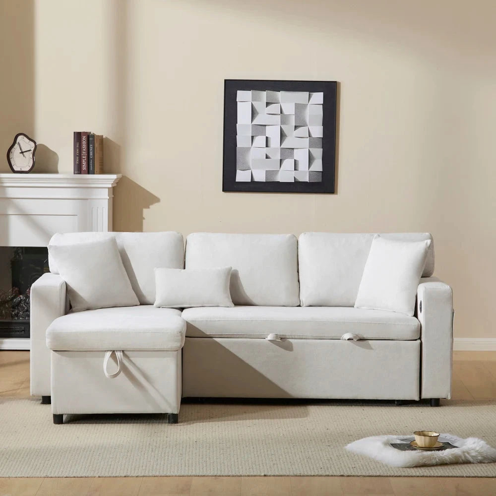 UrbanNest 3-Seater L-Shaped Corner Sofa Bed with Storage &amp; Integrated Shelf Manwatstore