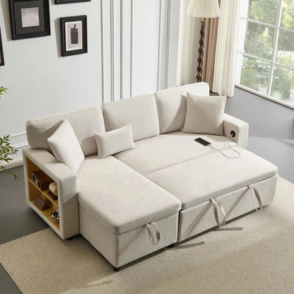 UrbanNest 3-Seater L-Shaped Corner Sofa Bed with Storage &amp; Integrated Shelf Manwatstore