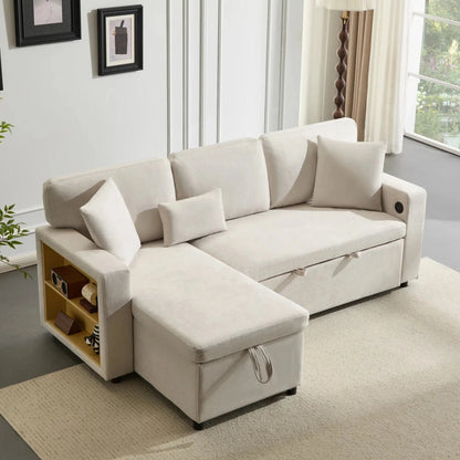 UrbanNest 3-Seater L-Shaped Corner Sofa Bed with Storage &amp; Integrated Shelf Manwatstore