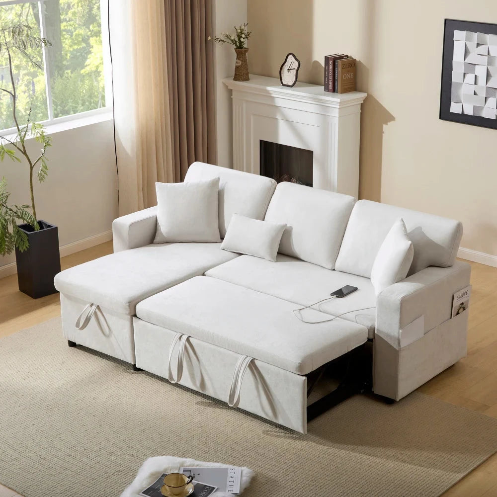 UrbanNest 3-Seater L-Shaped Corner Sofa Bed with Storage &amp; Integrated Shelf Manwatstore