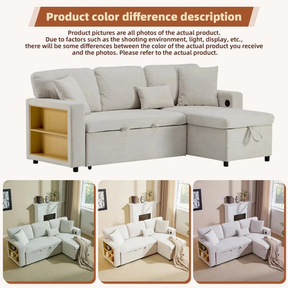 UrbanNest 3-Seater L-Shaped Corner Sofa Bed with Storage &amp; Integrated Shelf Manwatstore