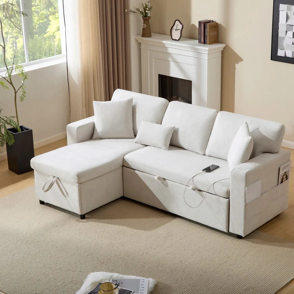 UrbanNest 3-Seater L-Shaped Corner Sofa Bed with Storage &amp; Integrated Shelf Manwatstore
