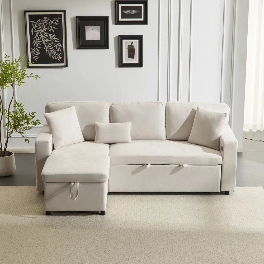 UrbanNest 3-Seater L-Shaped Corner Sofa Bed with Storage &amp; Integrated Shelf Manwatstore