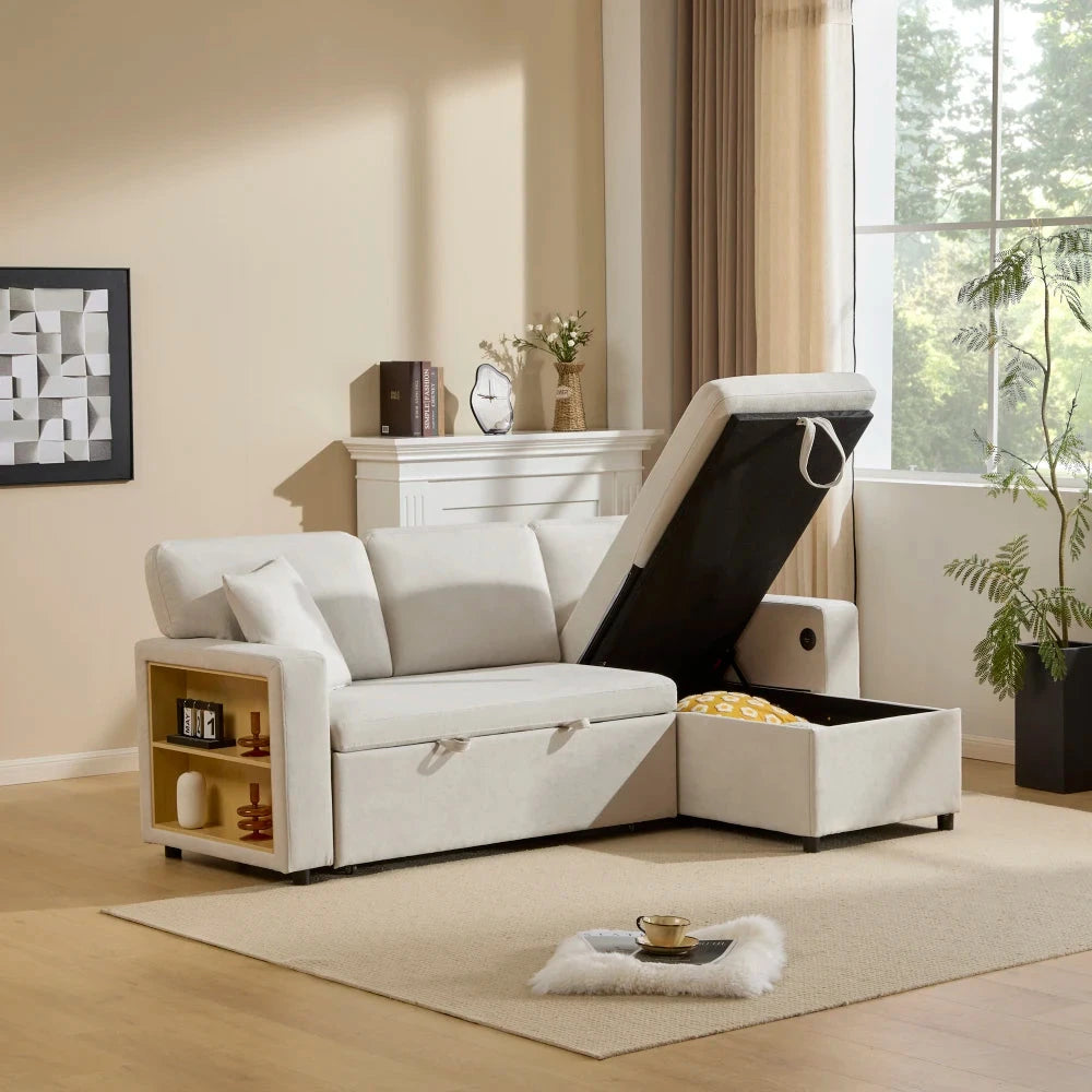 UrbanNest 3-Seater L-Shaped Corner Sofa Bed with Storage &amp; Integrated Shelf Manwatstore