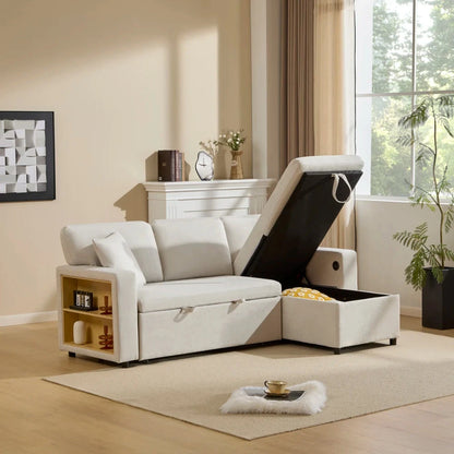 UrbanNest 3-Seater L-Shaped Corner Sofa Bed with Storage &amp; Integrated Shelf Manwatstore