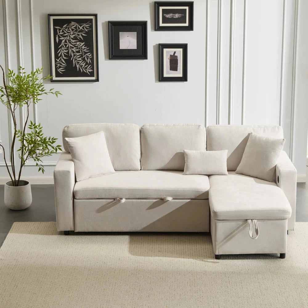 UrbanNest 3-Seater L-Shaped Corner Sofa Bed with Storage &amp; Integrated Shelf Manwatstore