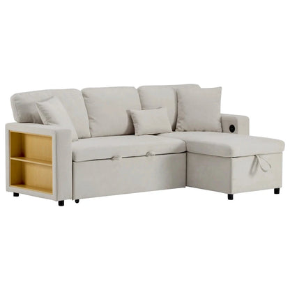UrbanNest 3-Seater L-Shaped Corner Sofa Bed with Storage &amp; Integrated Shelf Manwatstore