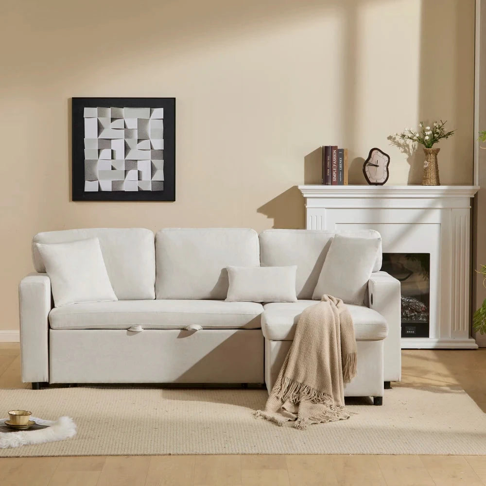 UrbanNest 3-Seater L-Shaped Corner Sofa Bed with Storage &amp; Integrated Shelf Manwatstore