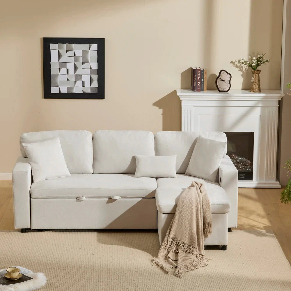 UrbanNest 3-Seater L-Shaped Corner Sofa Bed with Storage &amp; Integrated Shelf Manwatstore