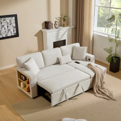 UrbanNest 3-Seater L-Shaped Corner Sofa Bed with Storage &amp; Integrated Shelf Manwatstore